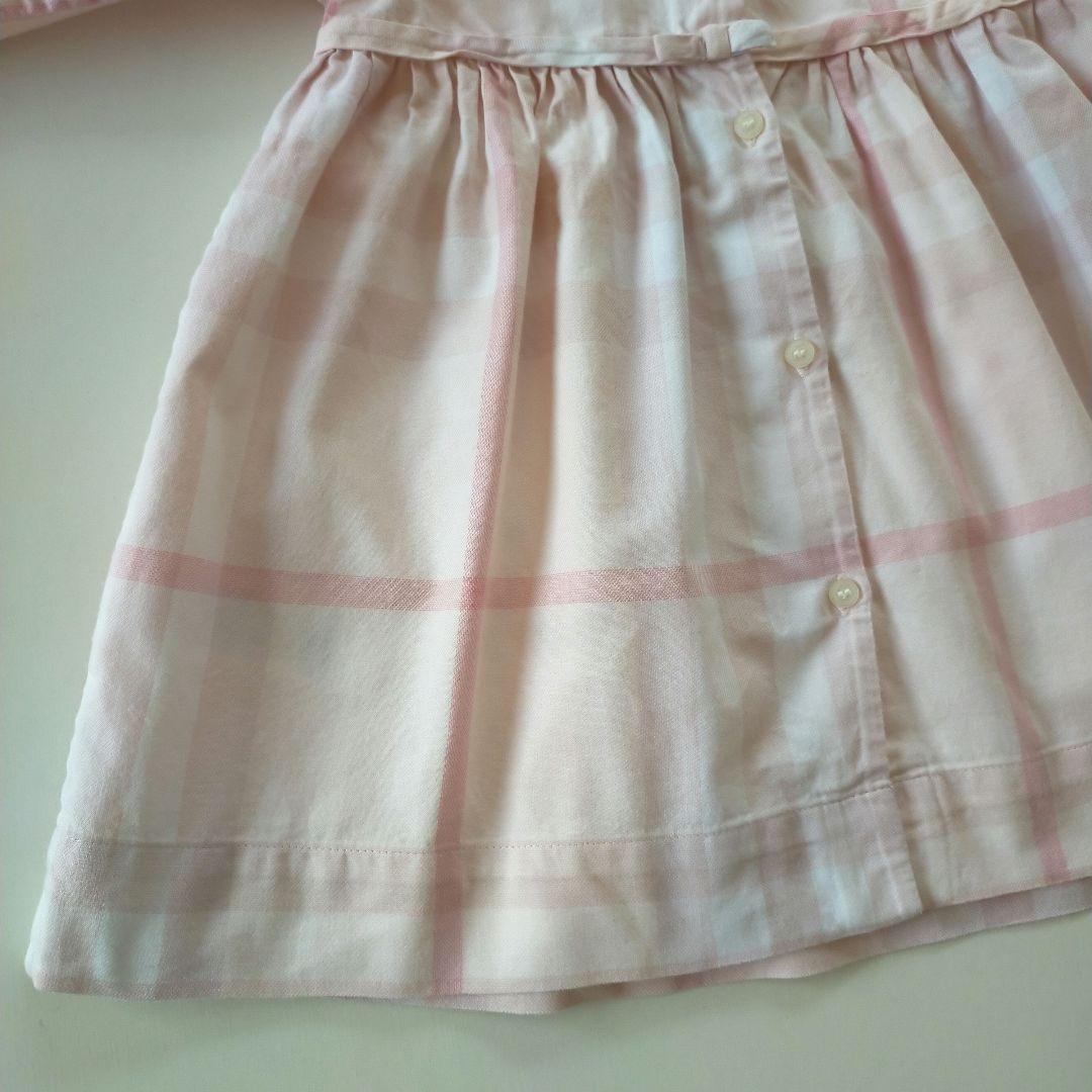 美品★12M 80cm BURBERRYバーバリー ピンクチェック長袖ワンピース