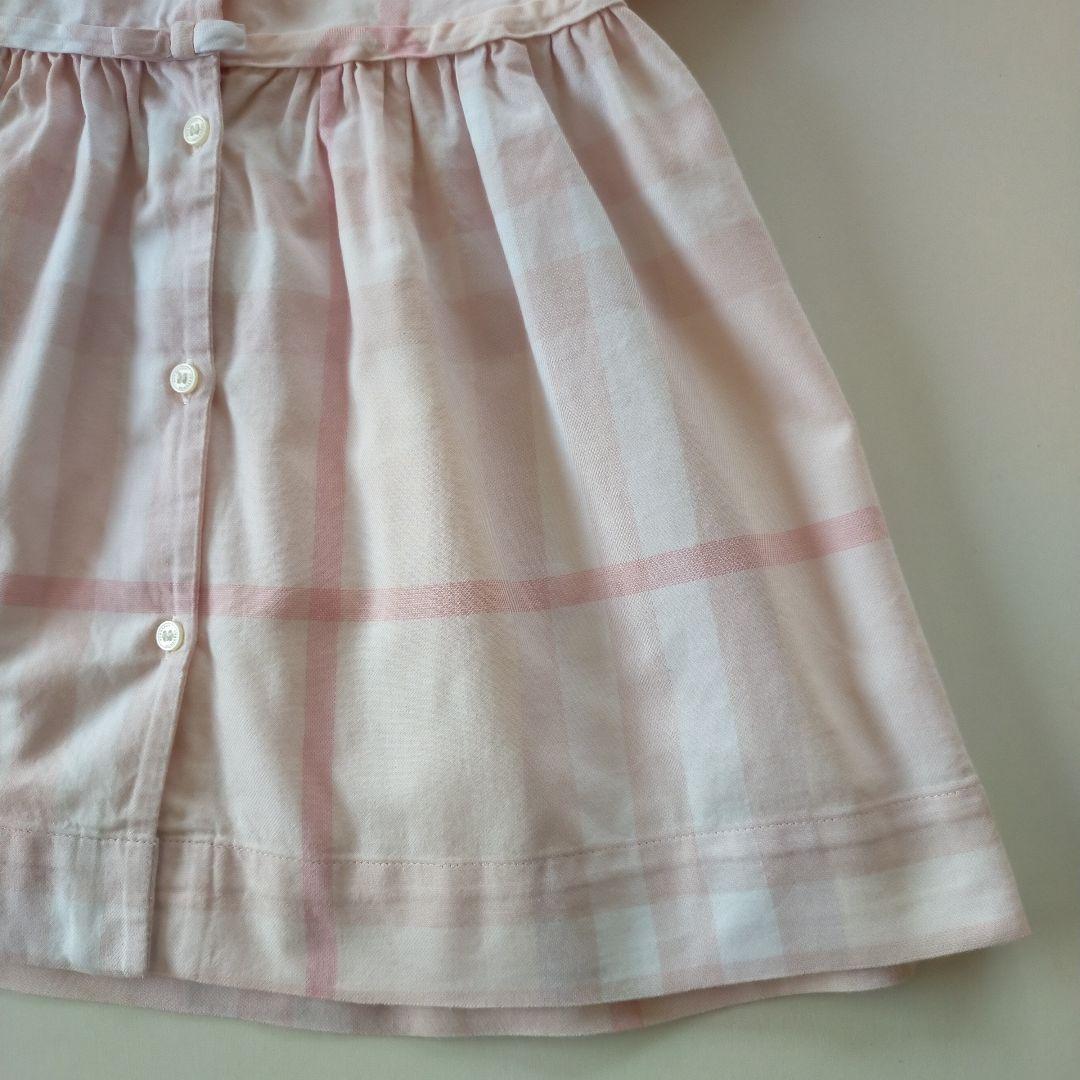 美品★12M 80cm BURBERRYバーバリー ピンクチェック長袖ワンピース
