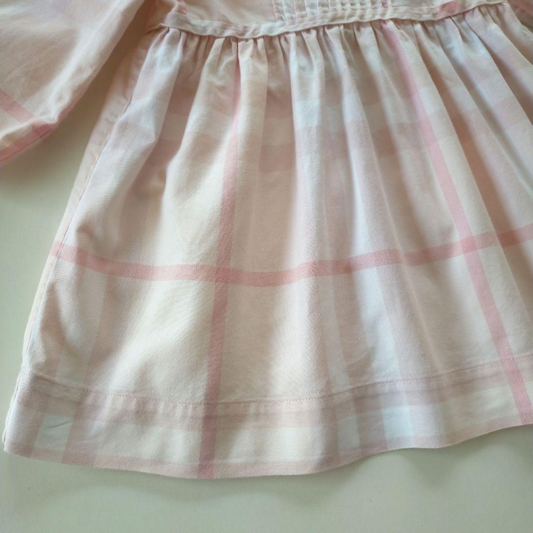 美品★12M 80cm BURBERRYバーバリー ピンクチェック長袖ワンピース