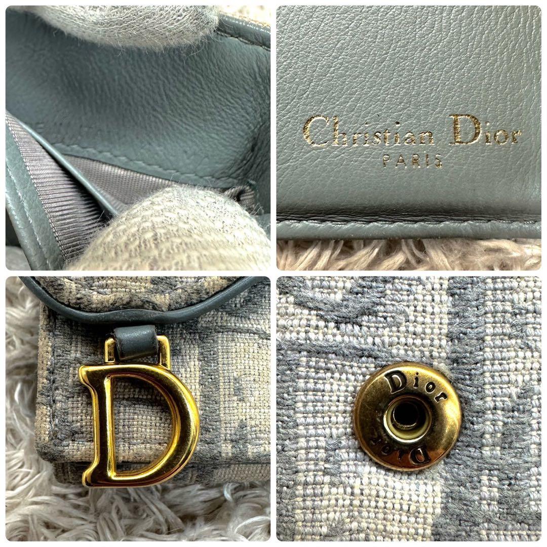 【美品】クリスチャンディオール 三つ折財布 グレー キャンバス トロッター