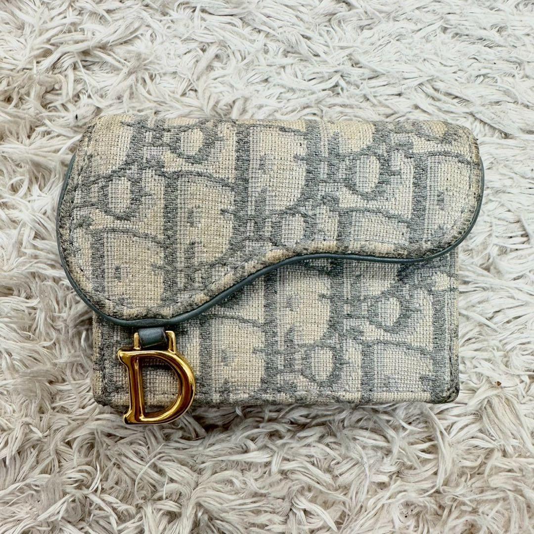 【美品】クリスチャンディオール 三つ折財布 グレー キャンバス トロッター