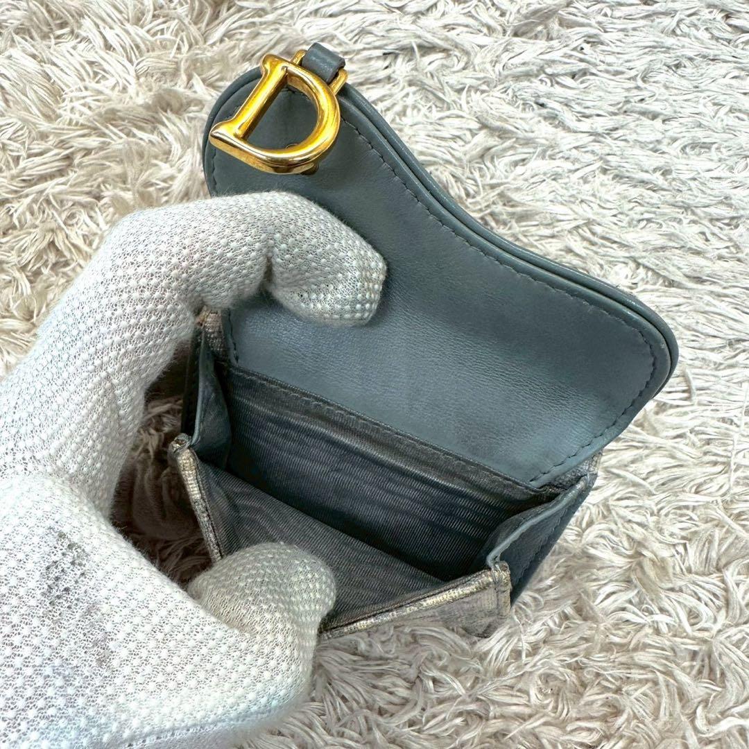 【美品】クリスチャンディオール 三つ折財布 グレー キャンバス トロッター
