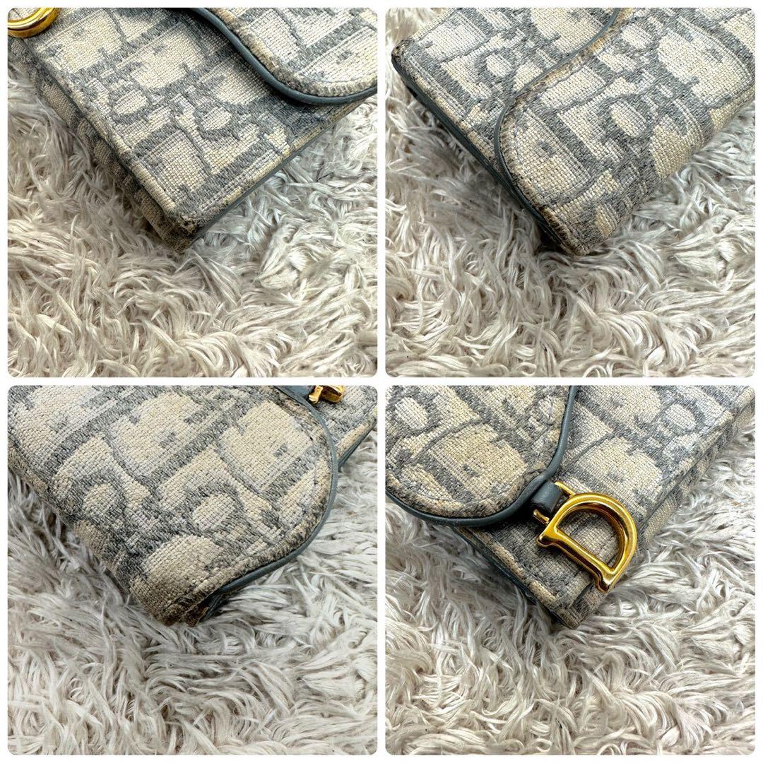 【美品】クリスチャンディオール 三つ折財布 グレー キャンバス トロッター