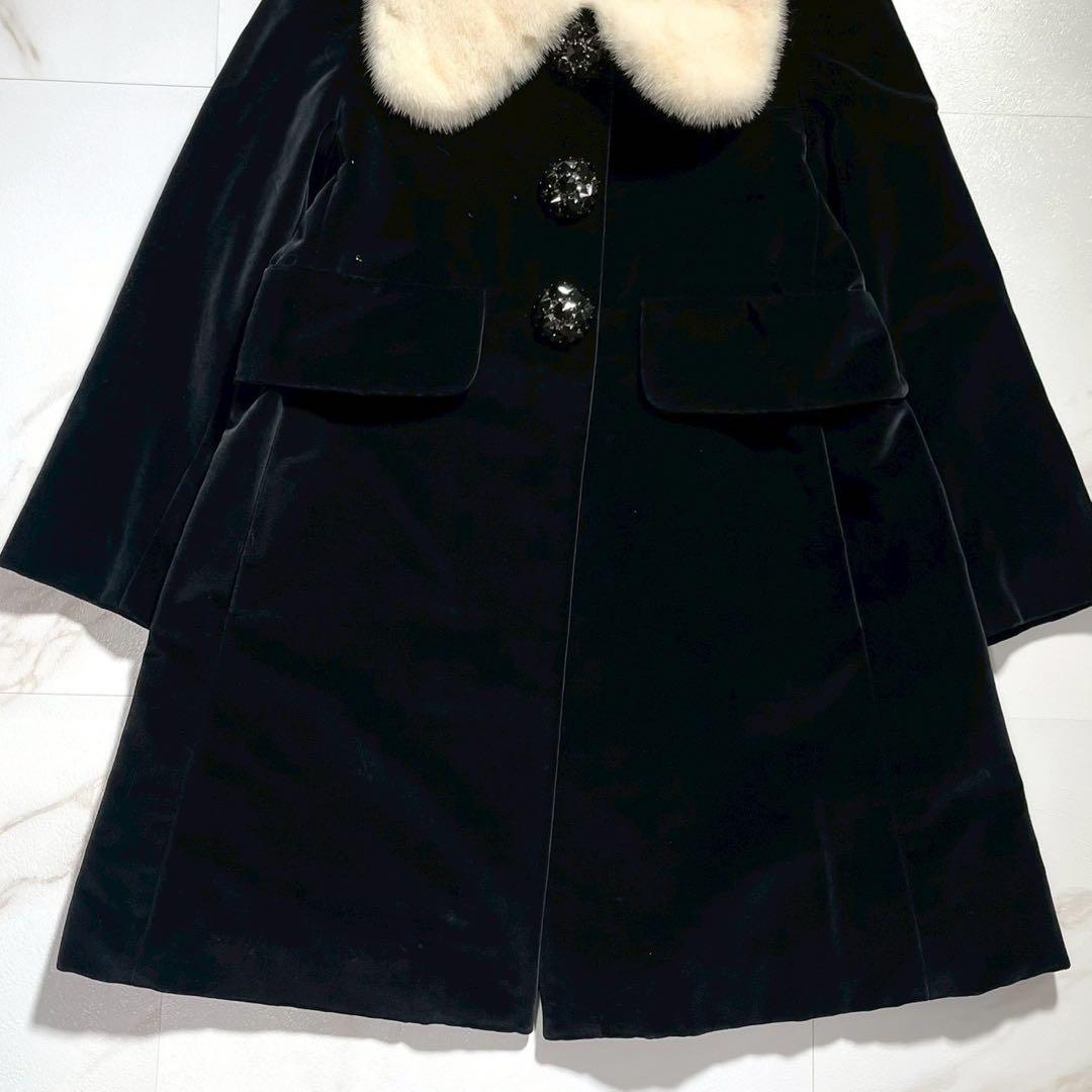 【極美品】マークジェイコブス ベロア調ミンクファーコート 装飾ボタン ブラック