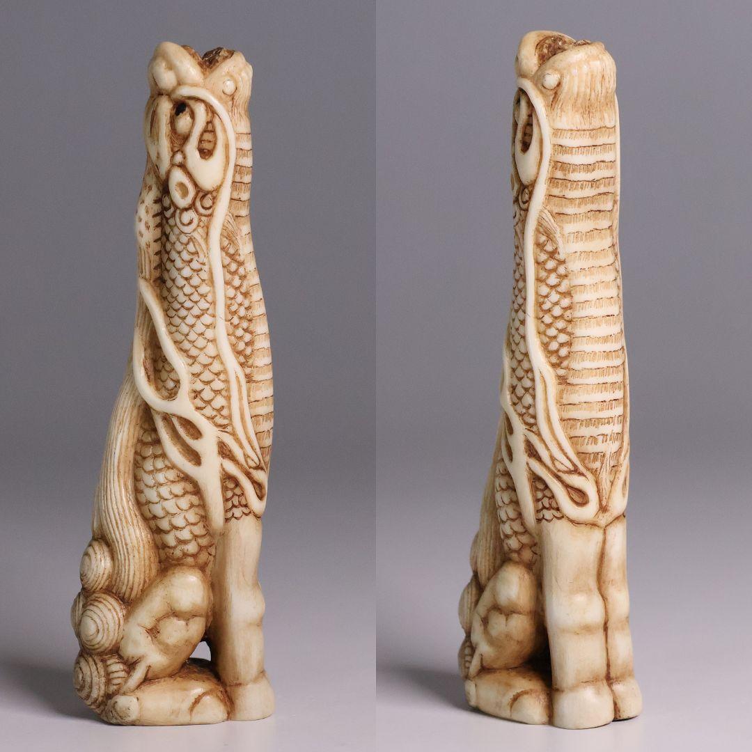 時代 堤物 根付 置物 鹿角 麒麟 全長10.5cm 神獣 彫刻【CM257】
