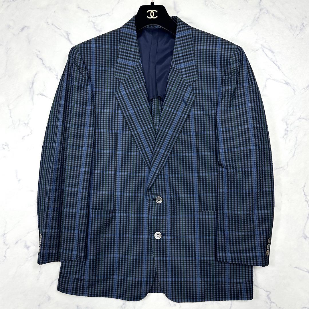 美品【LANVIN】シルク100％ シアサッカー テーラード チェック