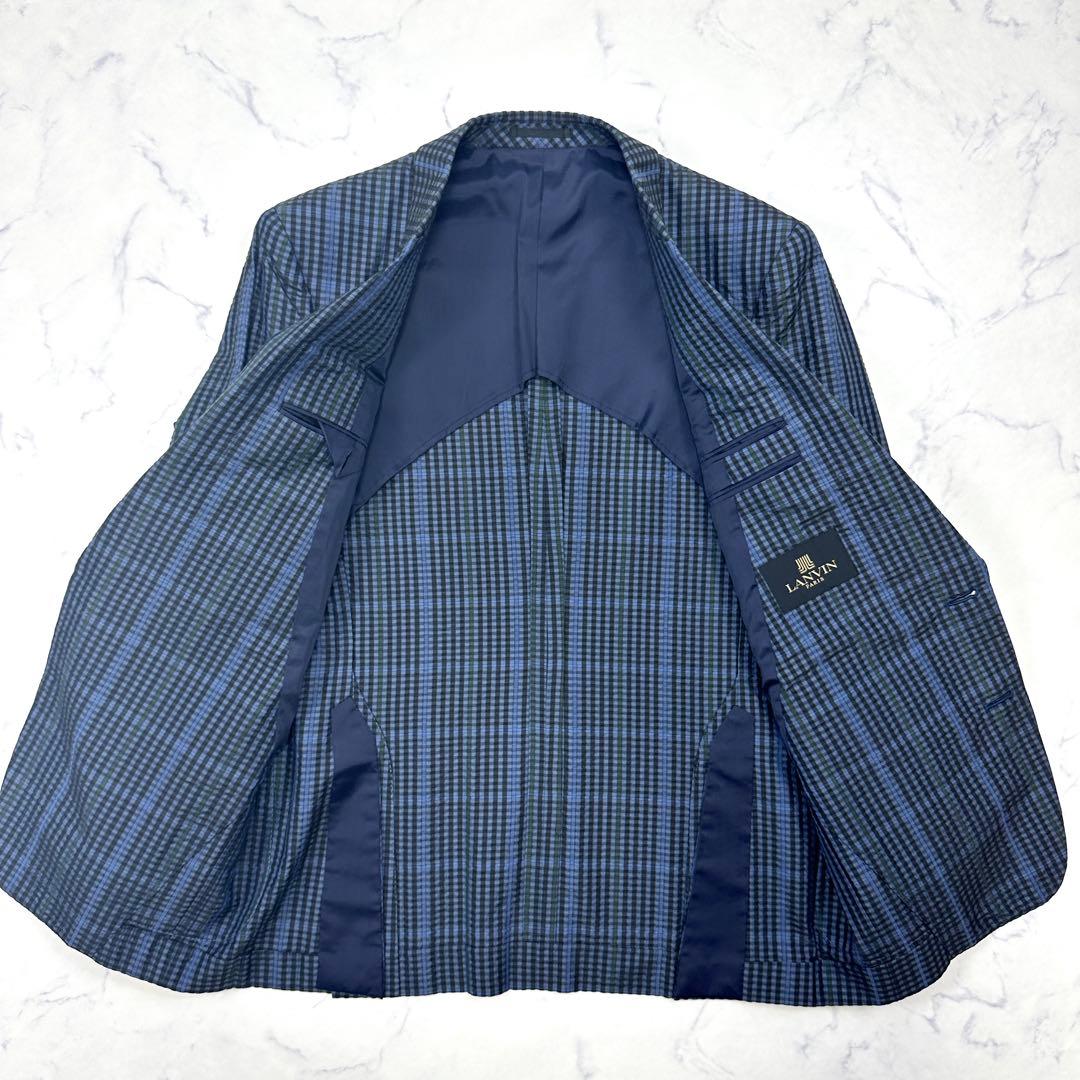 美品【LANVIN】シルク100％ シアサッカー テーラード チェック
