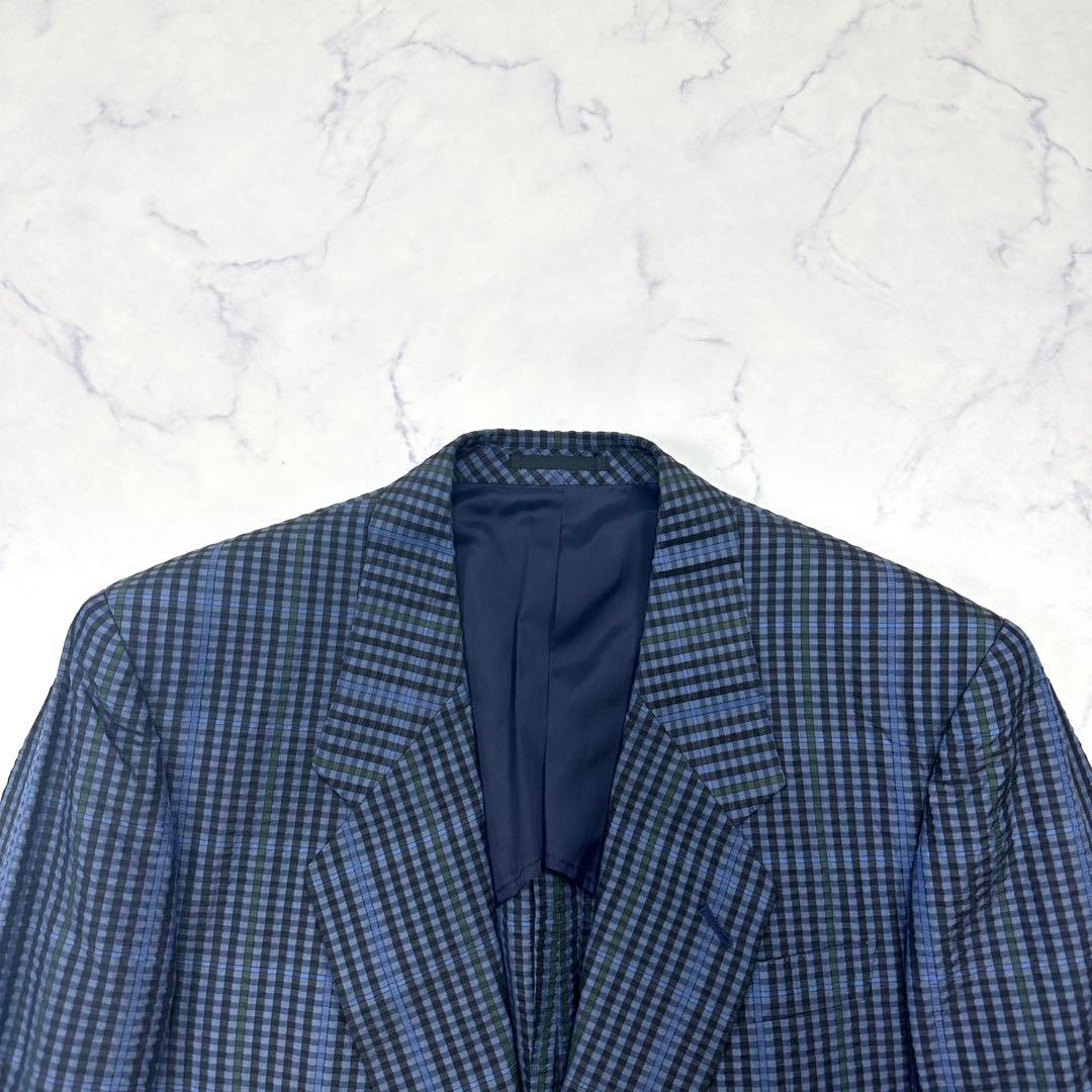 美品【LANVIN】シルク100％ シアサッカー テーラード チェック