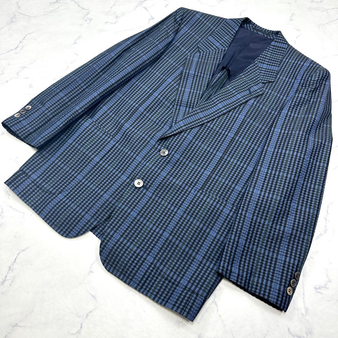 美品【LANVIN】シルク100％ シアサッカー テーラード チェック