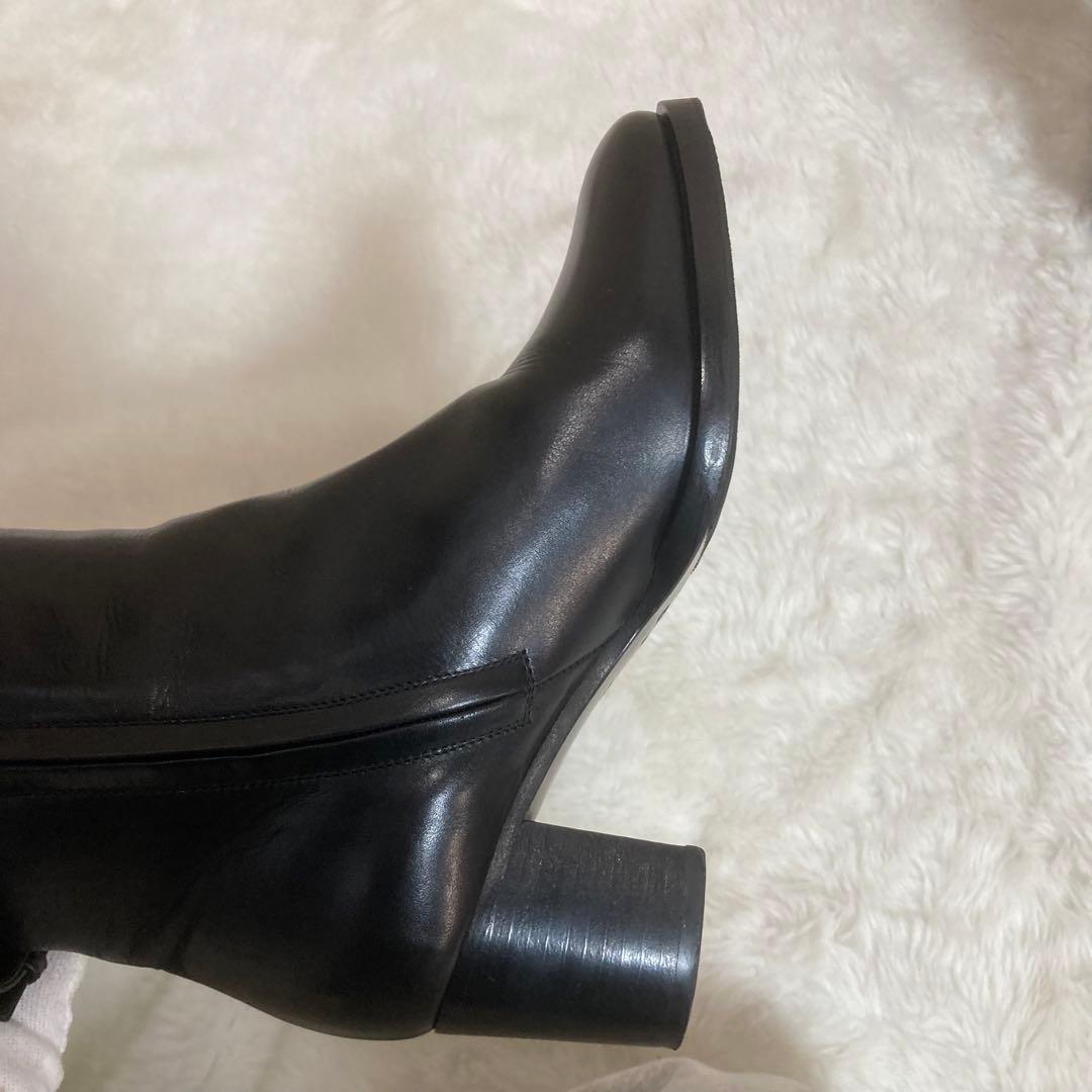 【美品】a.testoni ITALY製　レザーブラックロングブーツ22.5cm