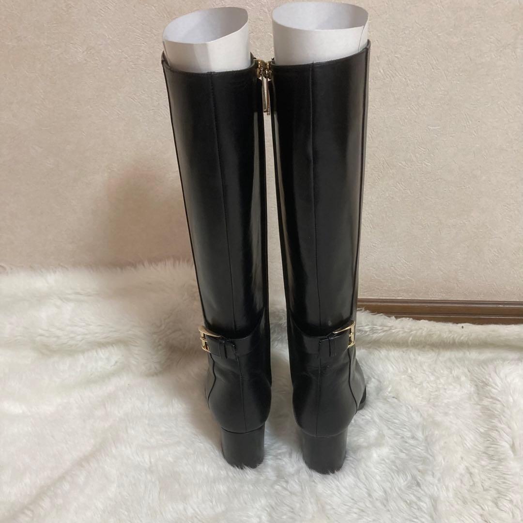 【美品】a.testoni ITALY製　レザーブラックロングブーツ22.5cm