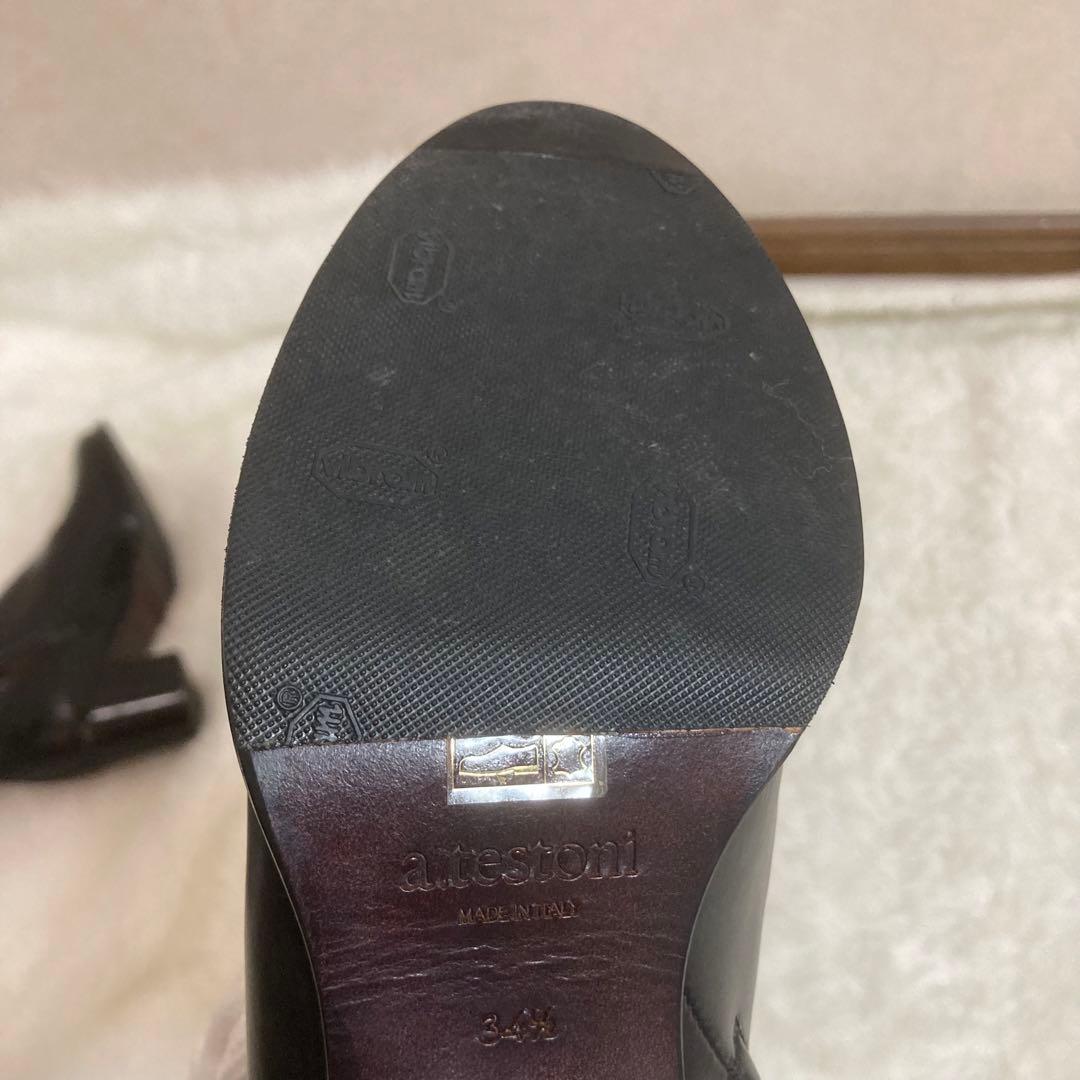 【美品】a.testoni ITALY製　レザーブラックロングブーツ22.5cm