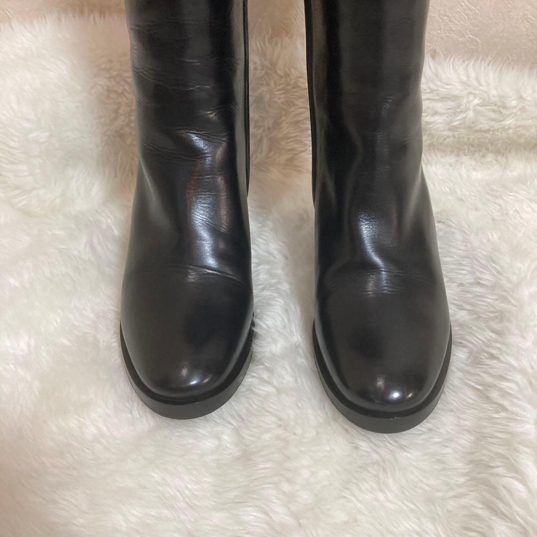 【美品】a.testoni ITALY製　レザーブラックロングブーツ22.5cm