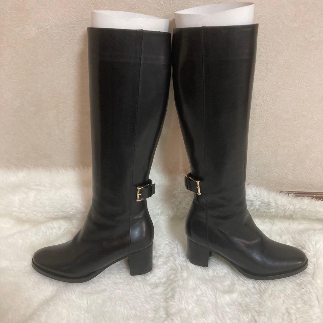 【美品】a.testoni ITALY製　レザーブラックロングブーツ22.5cm