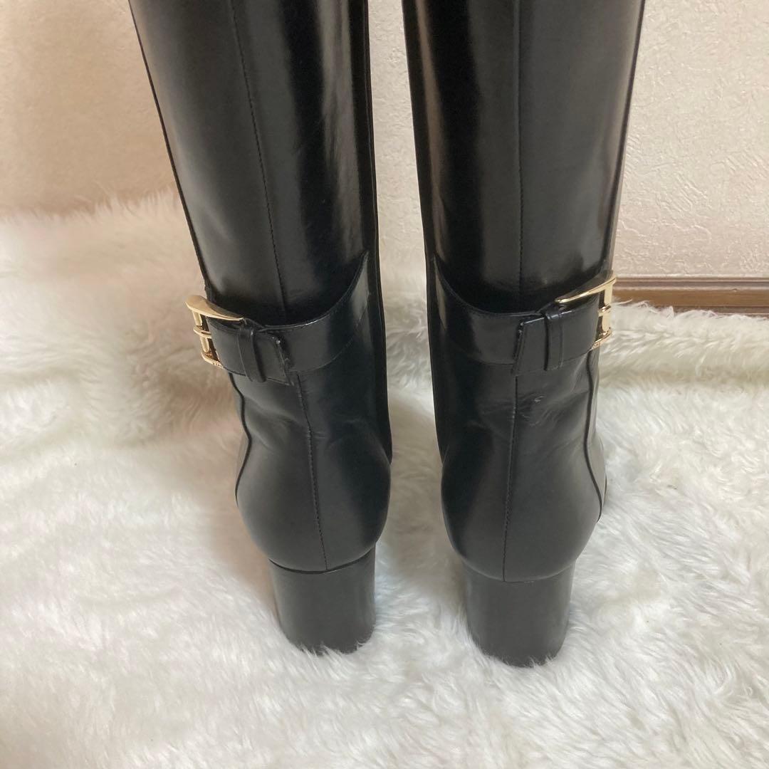 【美品】a.testoni ITALY製　レザーブラックロングブーツ22.5cm