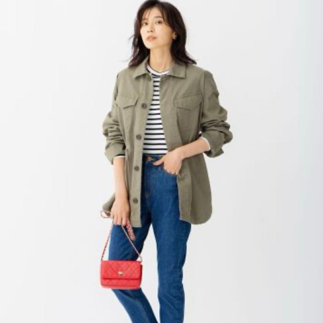 美品 ２３区 大きいサイズ46 近年 洗えるコットンストレッチミリタリーブルゾン