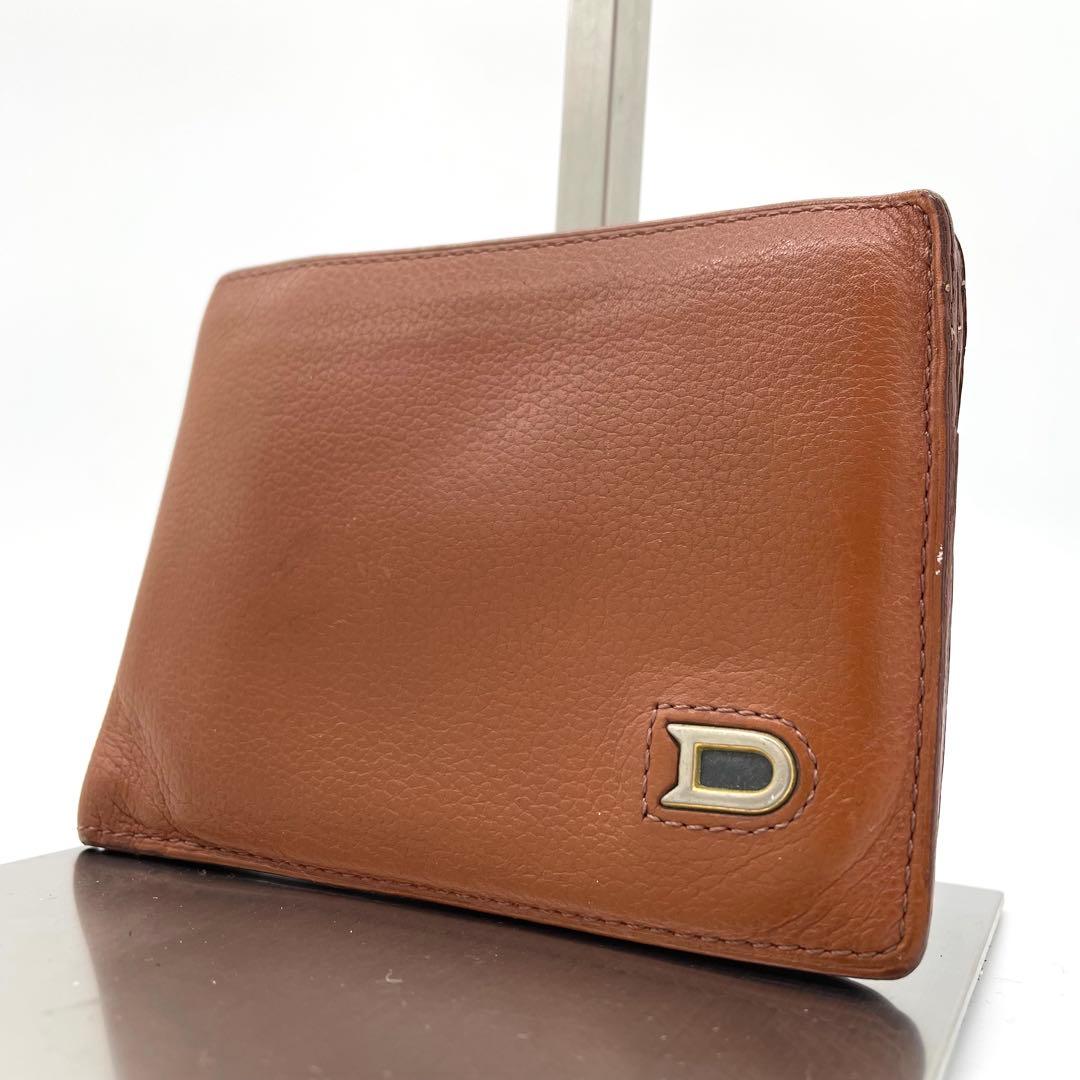 【美品】デルヴォー　二つ折り財布　Dロゴ　ゴールド金具　レザー　ブラウン