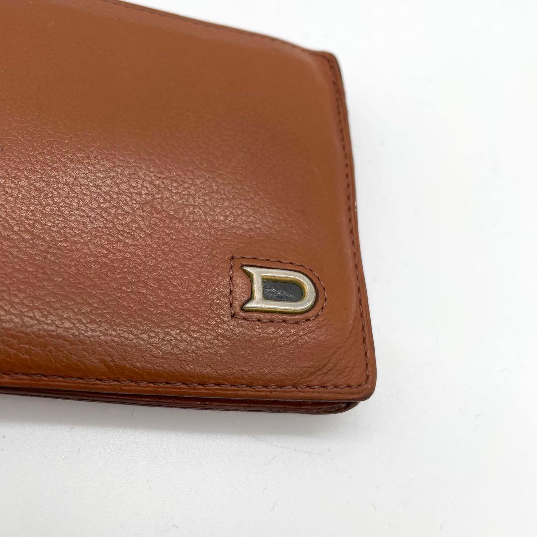 【美品】デルヴォー　二つ折り財布　Dロゴ　ゴールド金具　レザー　ブラウン