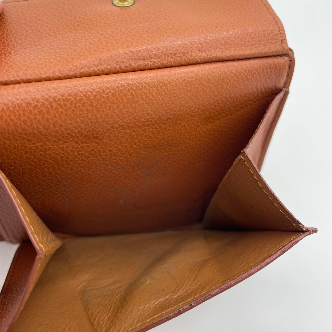 【美品】デルヴォー　二つ折り財布　Dロゴ　ゴールド金具　レザー　ブラウン