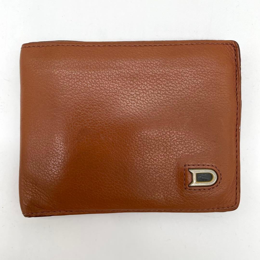 【美品】デルヴォー　二つ折り財布　Dロゴ　ゴールド金具　レザー　ブラウン