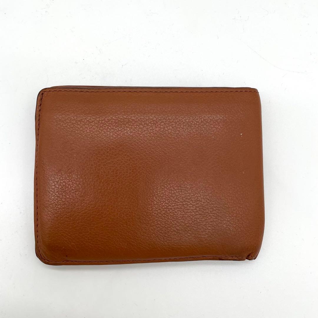 【美品】デルヴォー　二つ折り財布　Dロゴ　ゴールド金具　レザー　ブラウン