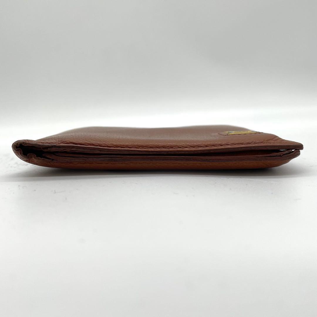【美品】デルヴォー　二つ折り財布　Dロゴ　ゴールド金具　レザー　ブラウン