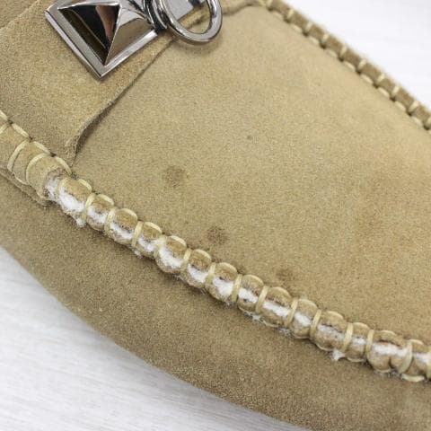 ◇HERMES ローファー モカシン コリエド ベージュ スエード ムートン