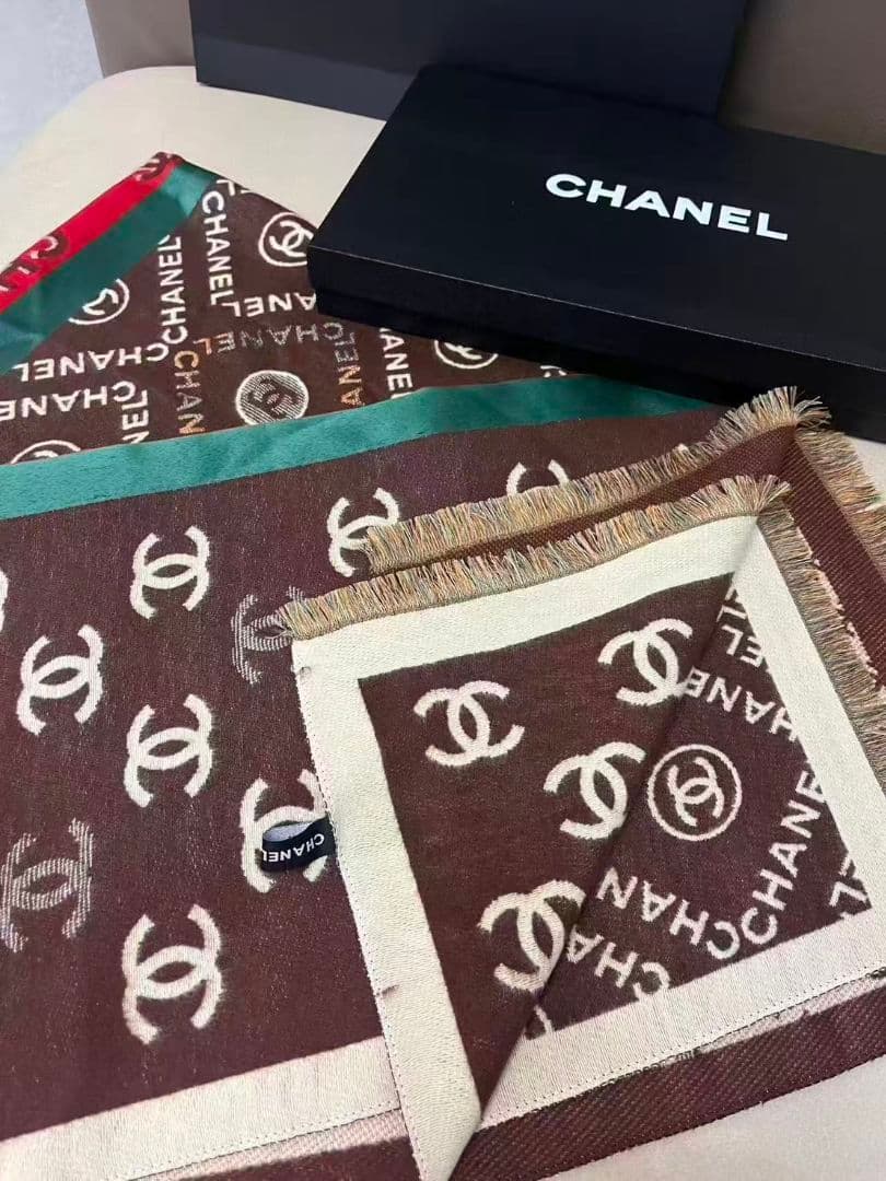 CHANEL シャネル ココマーク 大判ストール／マフラー ブラウン系