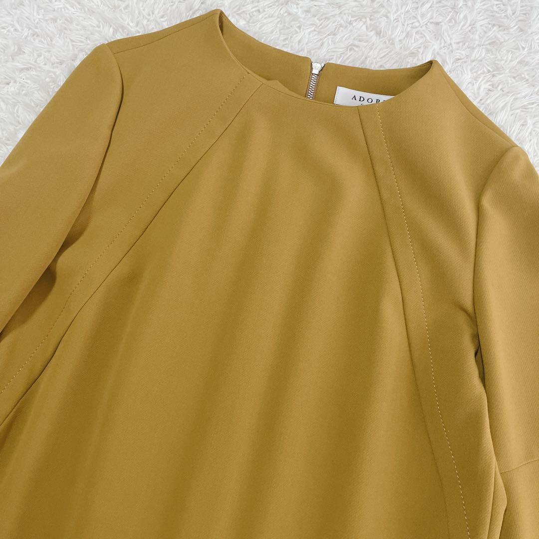 ほぼ未使用✨ADORE 膝丈ワンピース　ラッフルスリーブ　マスタード 36