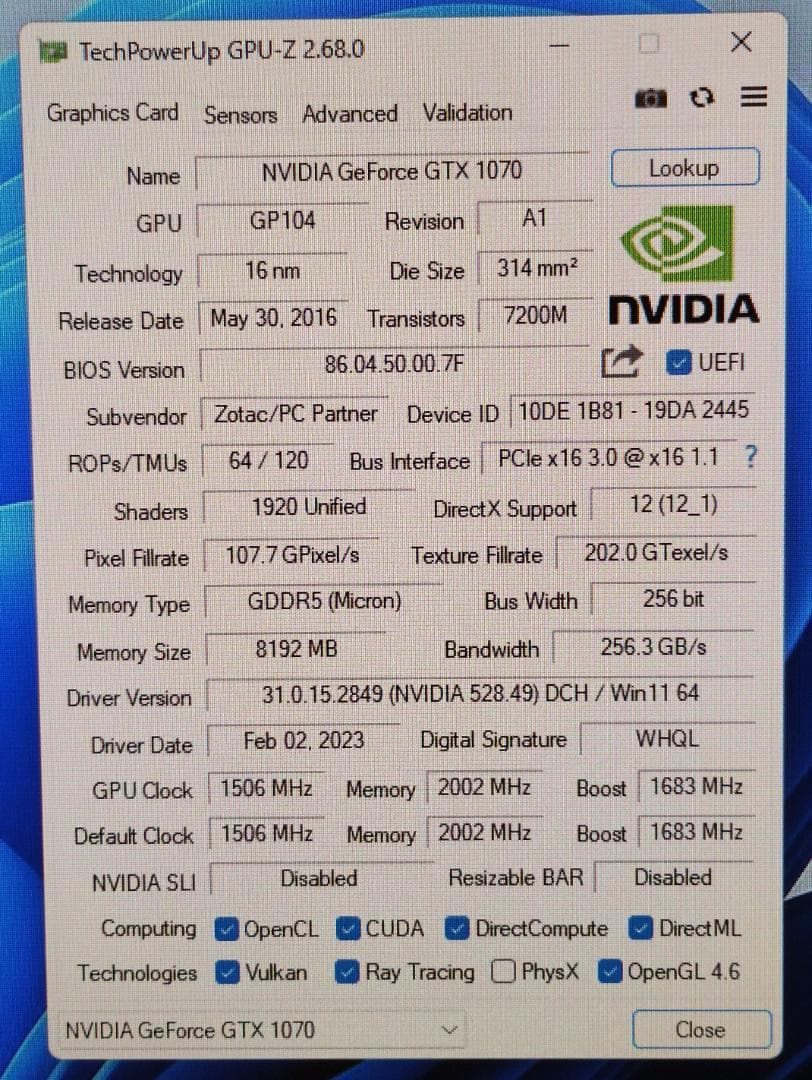 ジャンク/グラボ/GTX1070/送料無料