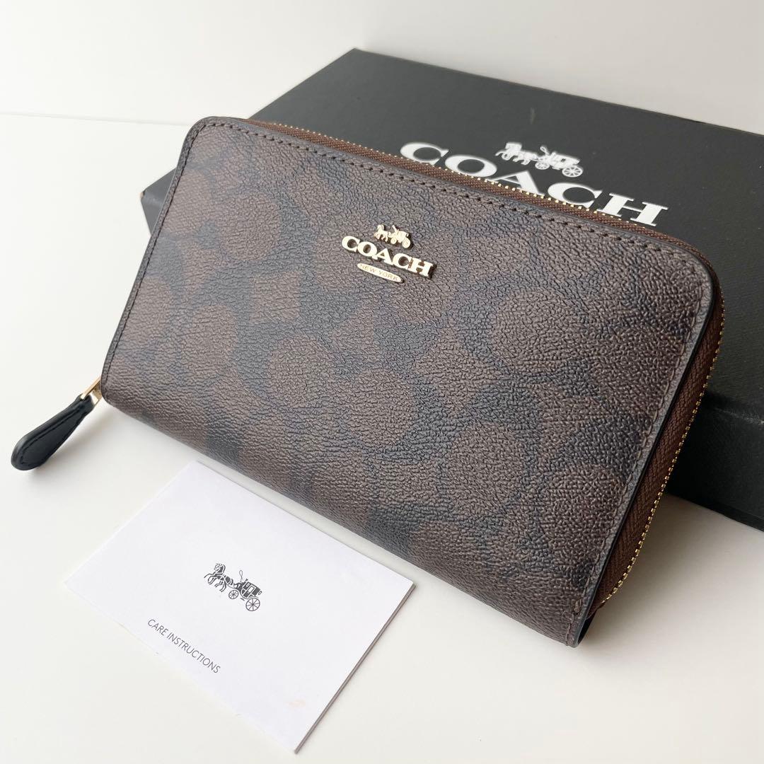コーチ COACH 折り財布 シグネチャー ミディアム ジップウォレット 茶