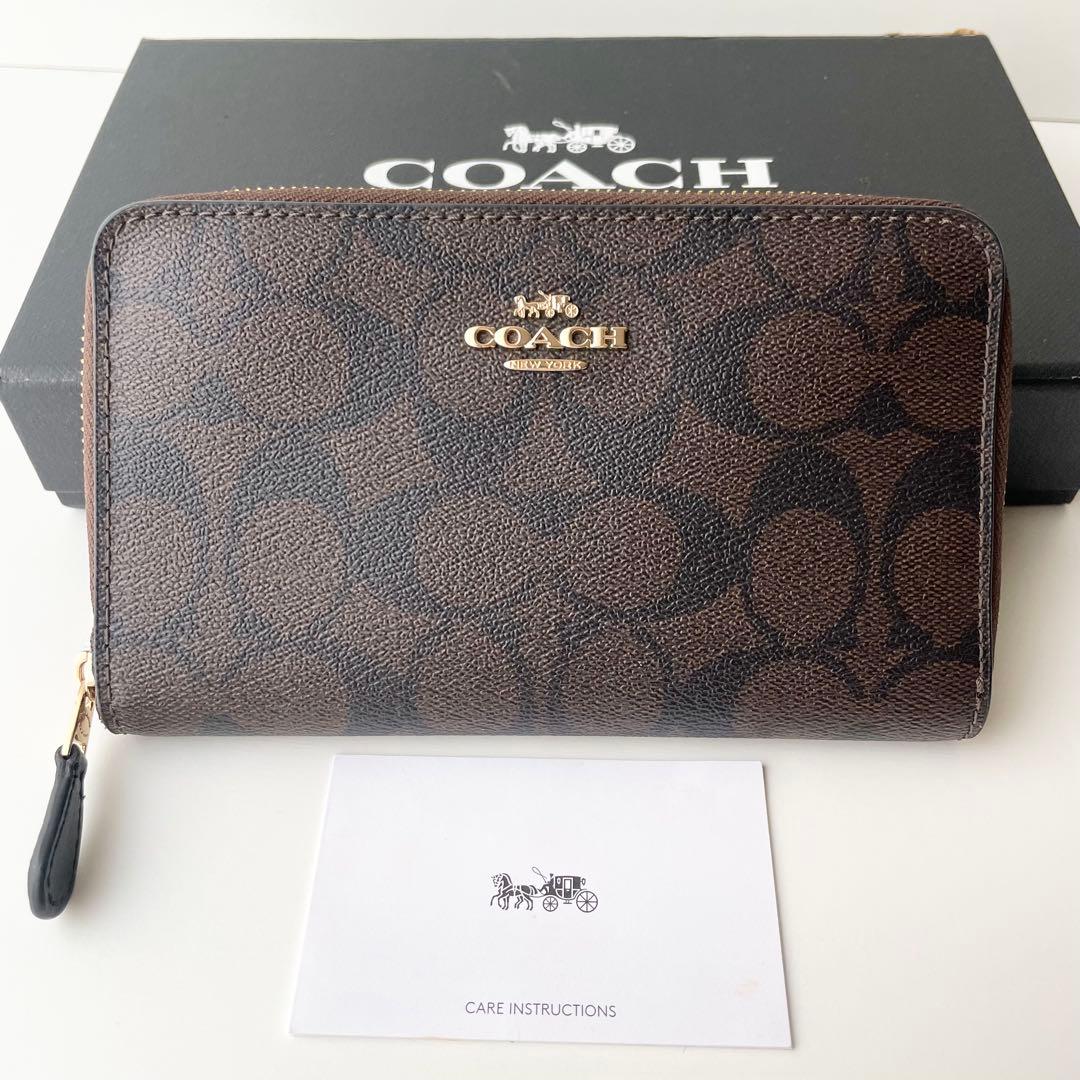 コーチ COACH 折り財布 シグネチャー ミディアム ジップウォレット 茶