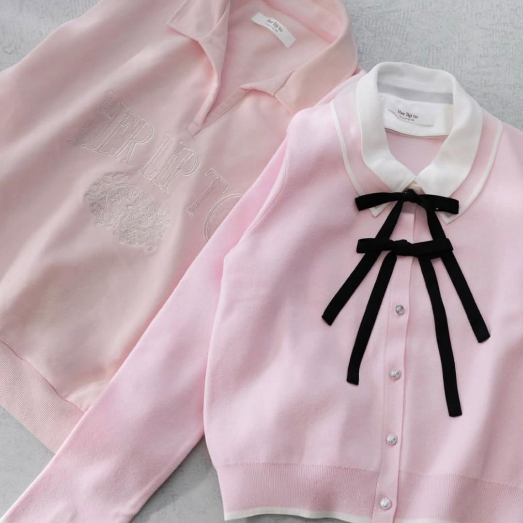 トップス herlipto Lilas Ribbon Knit Cardigan pink