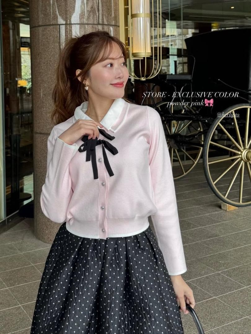 トップス herlipto Lilas Ribbon Knit Cardigan pink