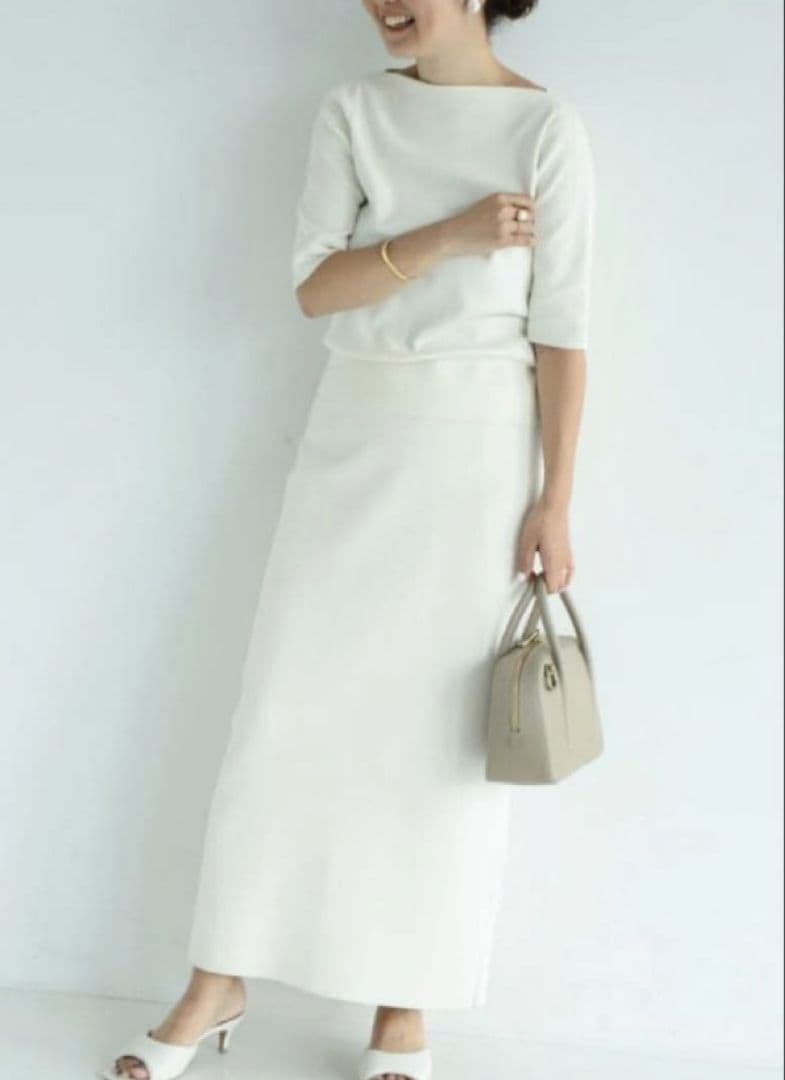 Demi-Luxe BEAMS シンプル タイト ニットスカート　ホワイト.M