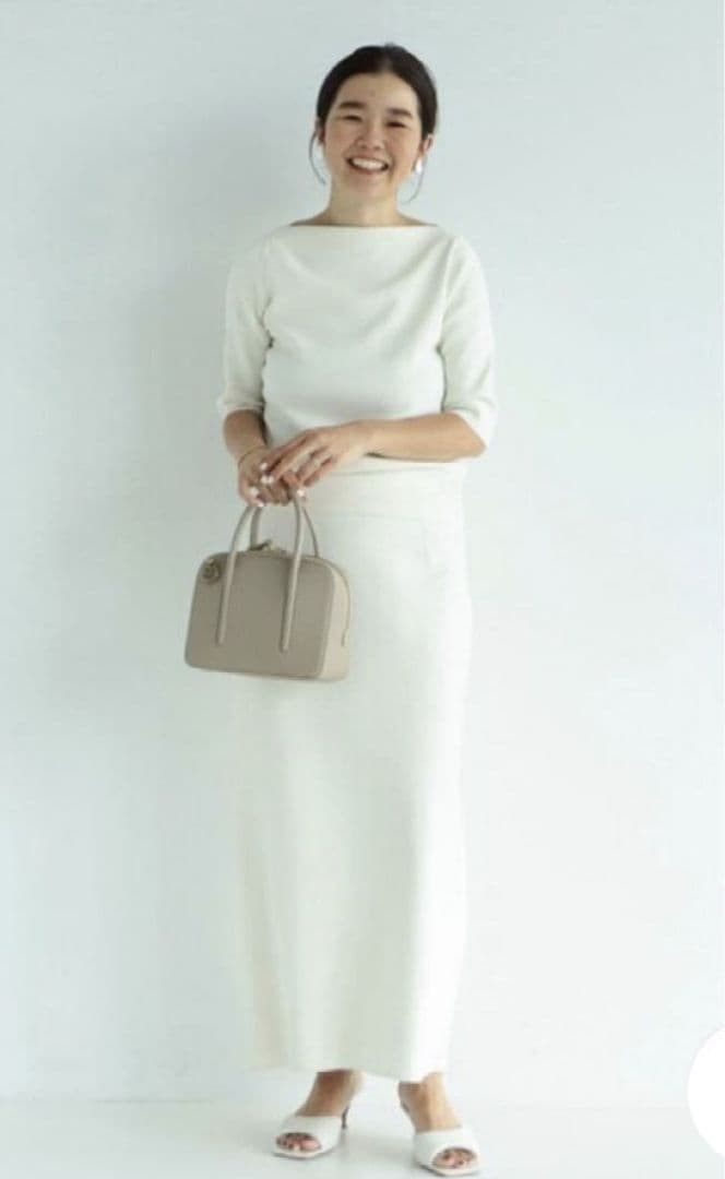 Demi-Luxe BEAMS シンプル タイト ニットスカート　ホワイト.M