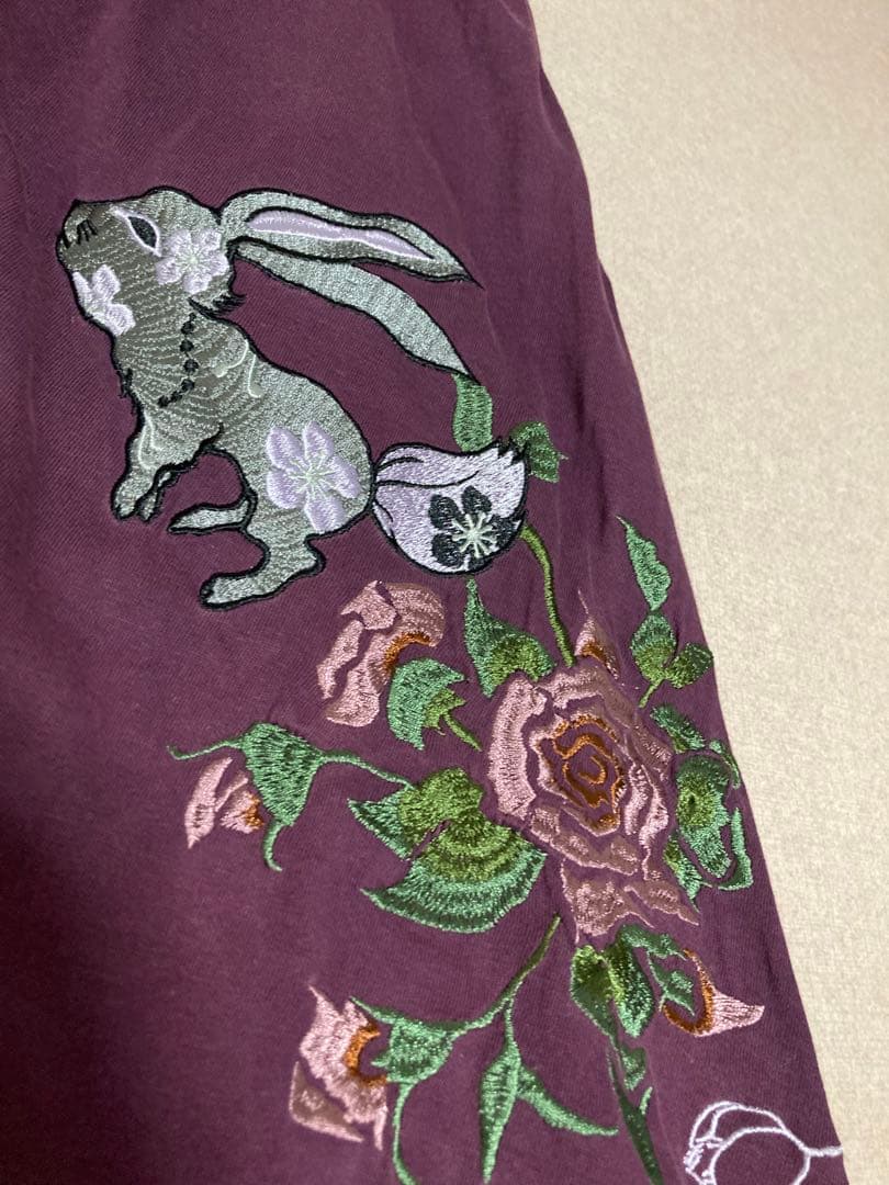 Kurotoka 黒兎華 刺繍 「紅ノ華」 サルエルパンツ ウサギ 桜 和柄