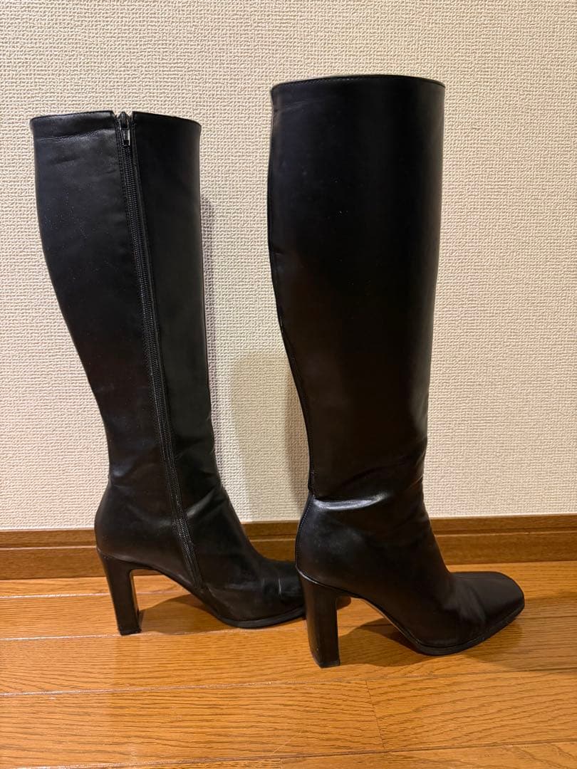 ACYM ブラックレザーロングブーツ