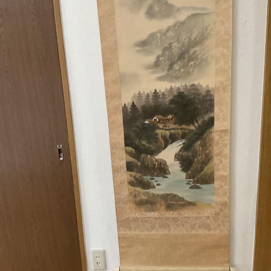 三 渓 筆 【 絹本彩色画 山水画 】 山間部を流れる渓流