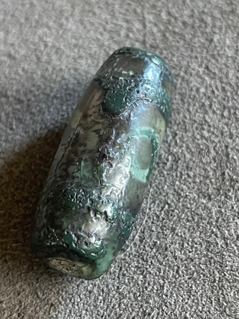 チベット虎牙3眼天珠　エッチド技法染　出土系