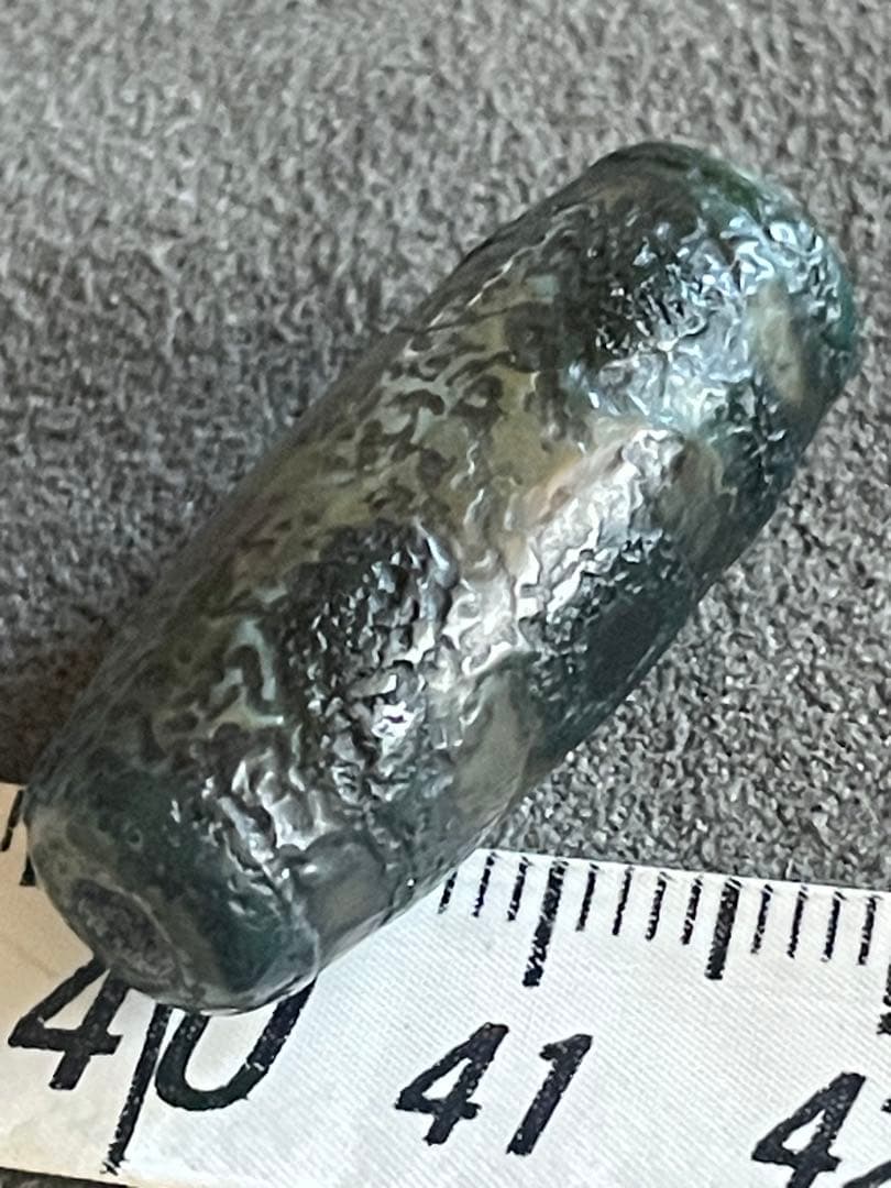 チベット虎牙3眼天珠　エッチド技法染　出土系