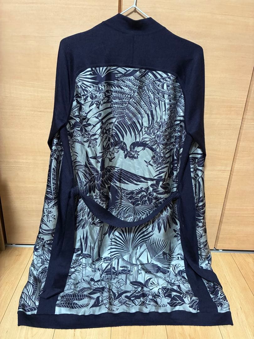 【エルメス】 ツイルレーヌ　カシミヤ シルク ロングカーディガン 34 紺