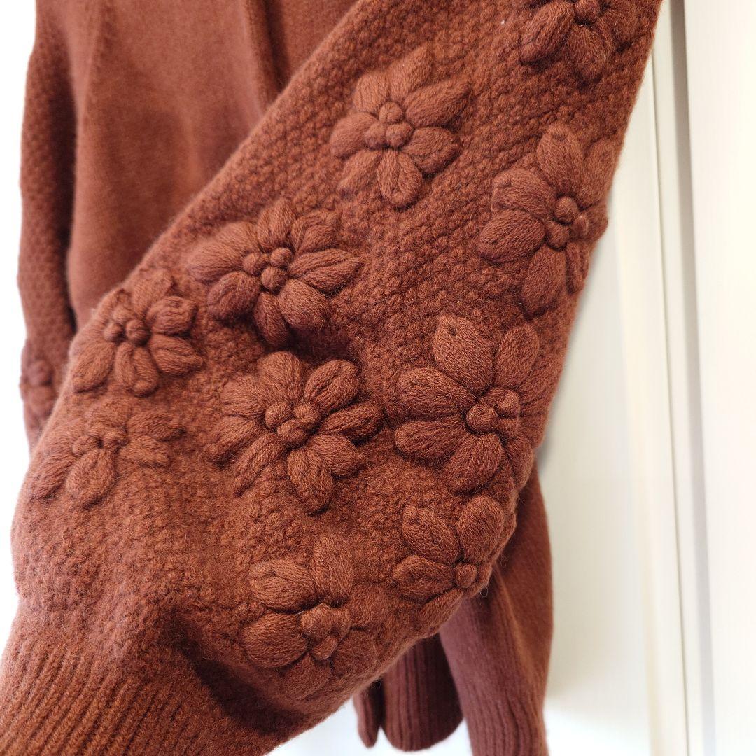 最終価格 IENA イエナ 花柄刺繍 カーディガン 茶　ニット　カシミヤ　ウール