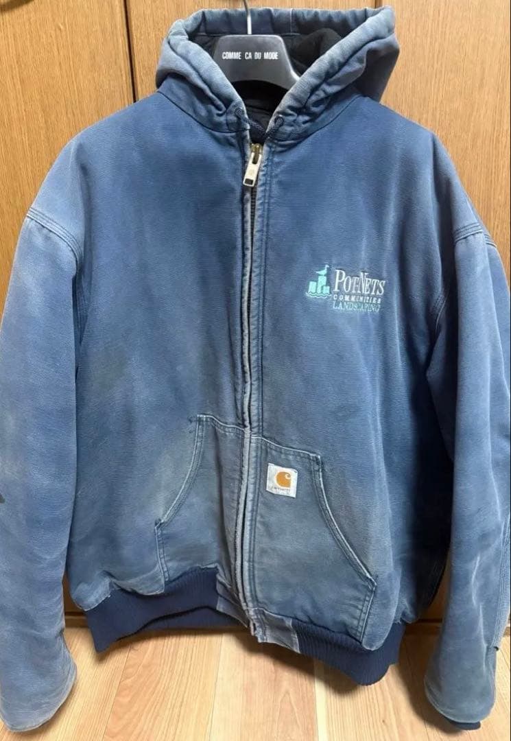 希少 80s カーハートアクティブジャケット ブルー USA 企業ロゴ