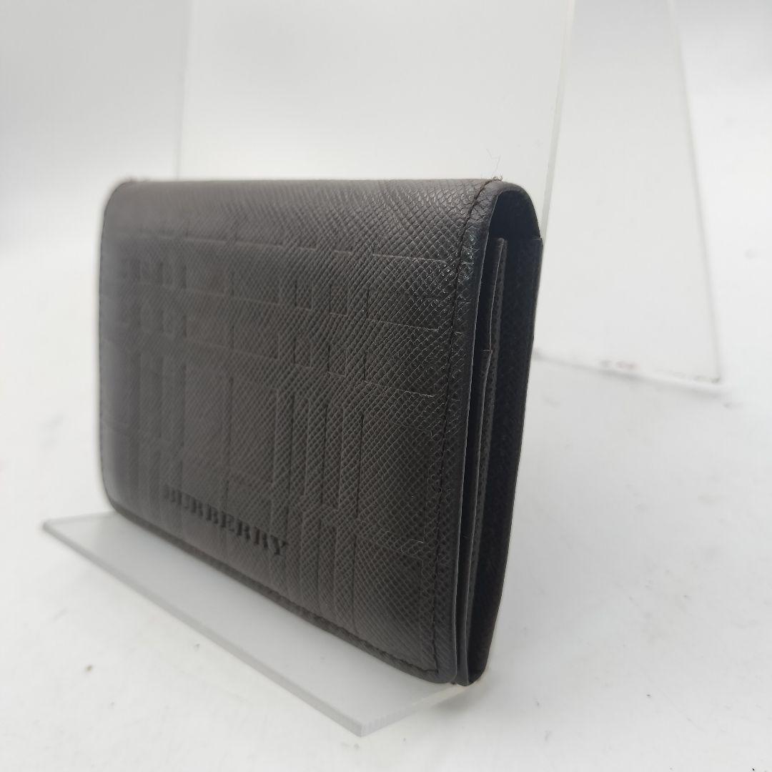 バーバリー　名刺入れ　カードケース　財布　エンボスチェック型押し　ブラウン