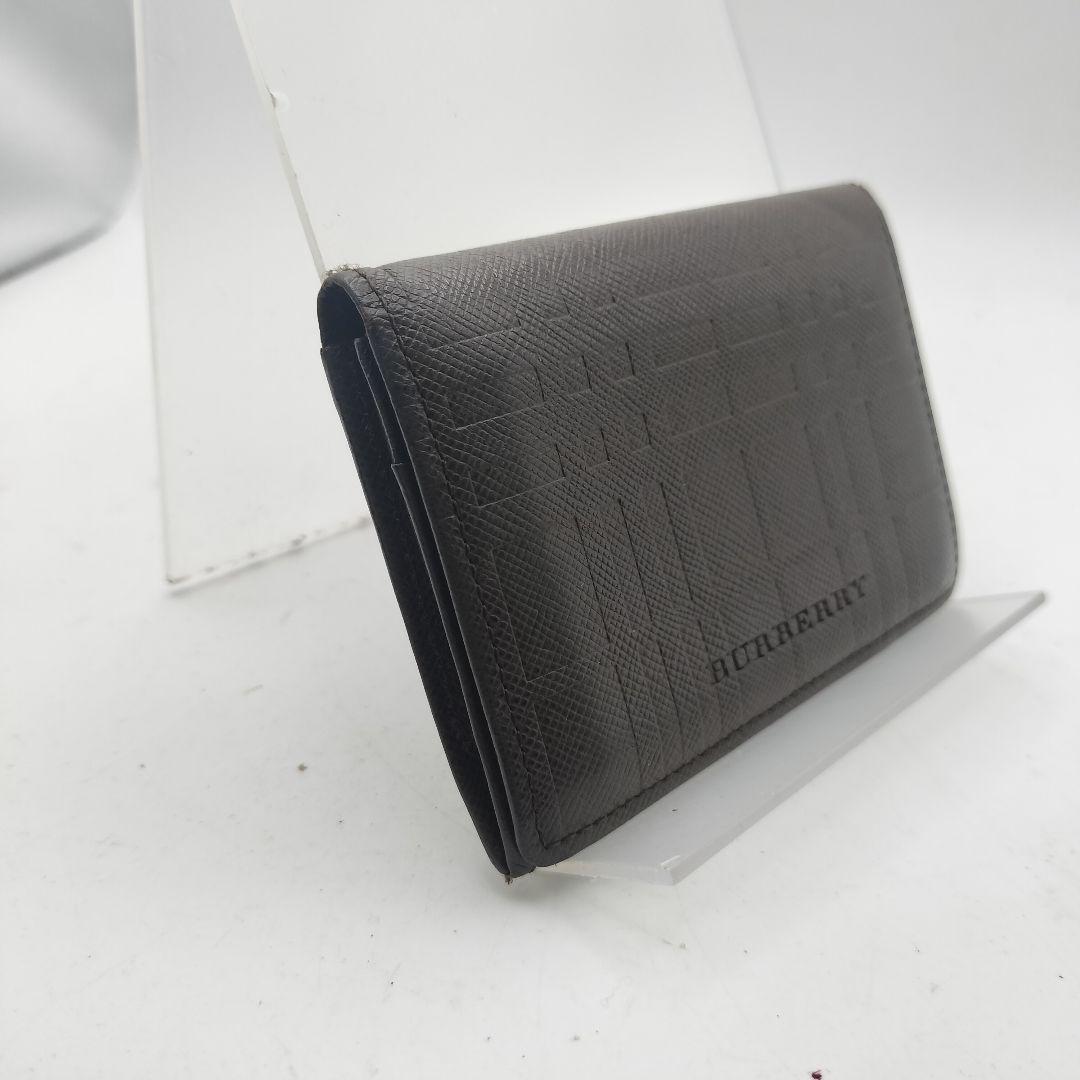 バーバリー　名刺入れ　カードケース　財布　エンボスチェック型押し　ブラウン