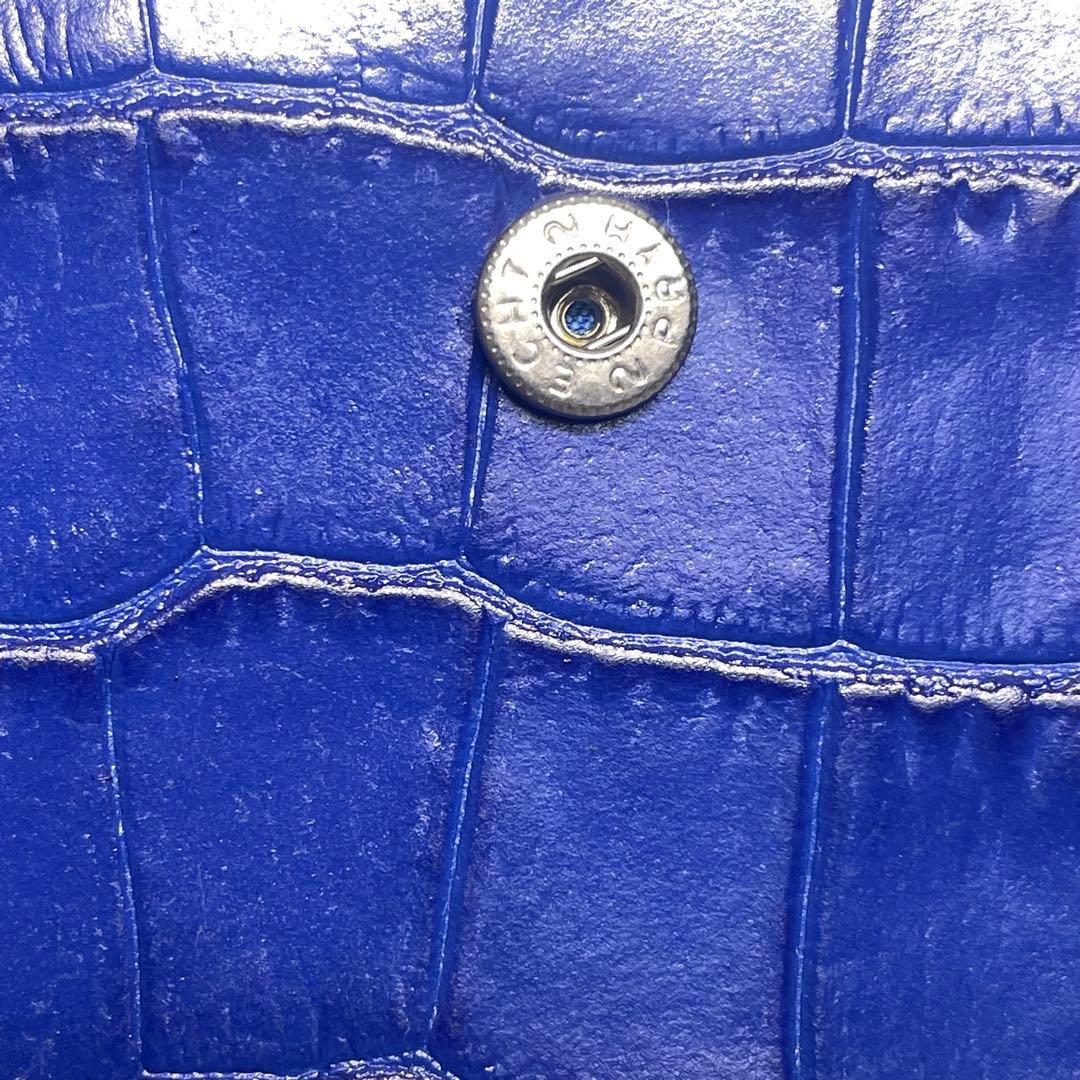 美品　LONGCHAMP(ロンシャン) 二つ折り財布 クロコ型押しレザー