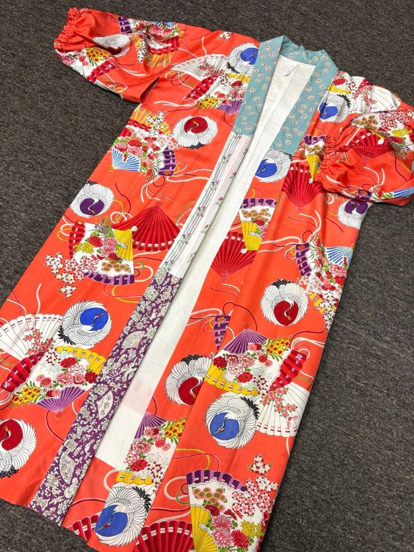 着物リメイク　羽織　カーディガン　正絹　ハンドメイド　　コート　ロング　ガウン