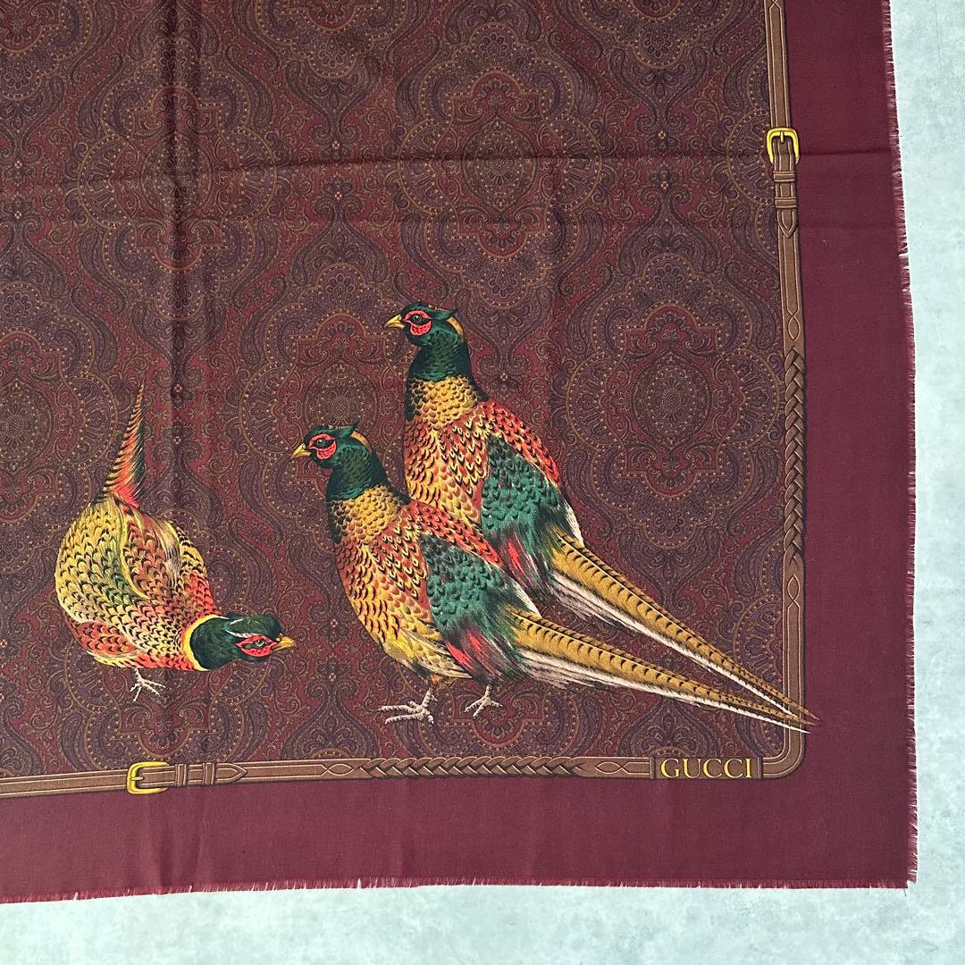 OLD GUCCI 大判ウールストール ショール 雉 鳥 ペイズリー柄