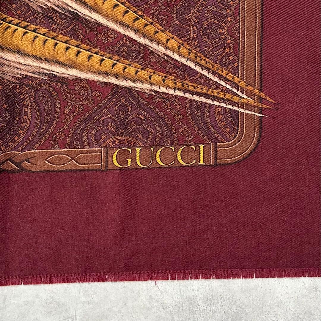 OLD GUCCI 大判ウールストール ショール 雉 鳥 ペイズリー柄
